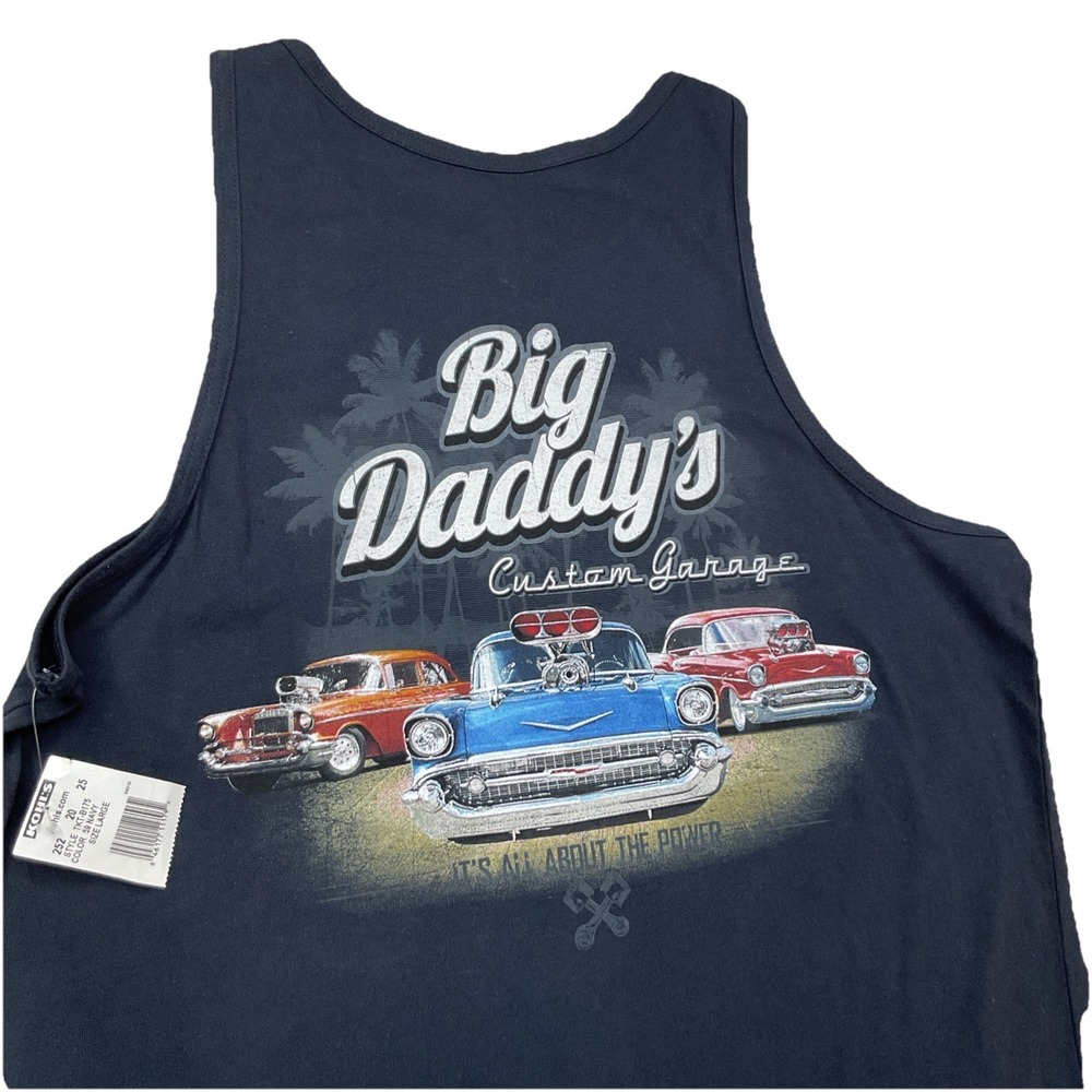 Big Daddy Garage Tank Top Men Sz L Newport Blue Graphic Tee Custom Cars NWT
